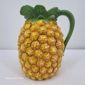 Rare Hard to Find 222 Fifth Tropical Pineapple Pitcher Jug 8" Yellow and Green